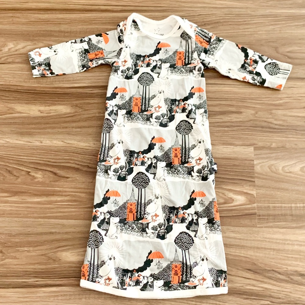 Moomin (Finland) Black/White/Orange Whimsical Print Cotton Gown 3-6 Months